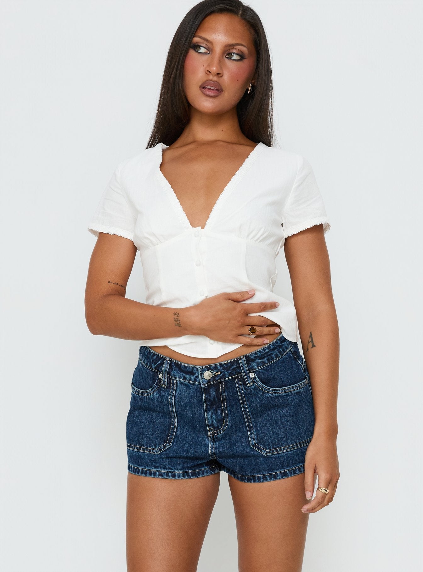 Kirkes Cargo Micro Denim Short Mid Blue Wash