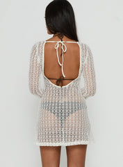 Lisella Long Sleeve Crochet Mini Dress Cream