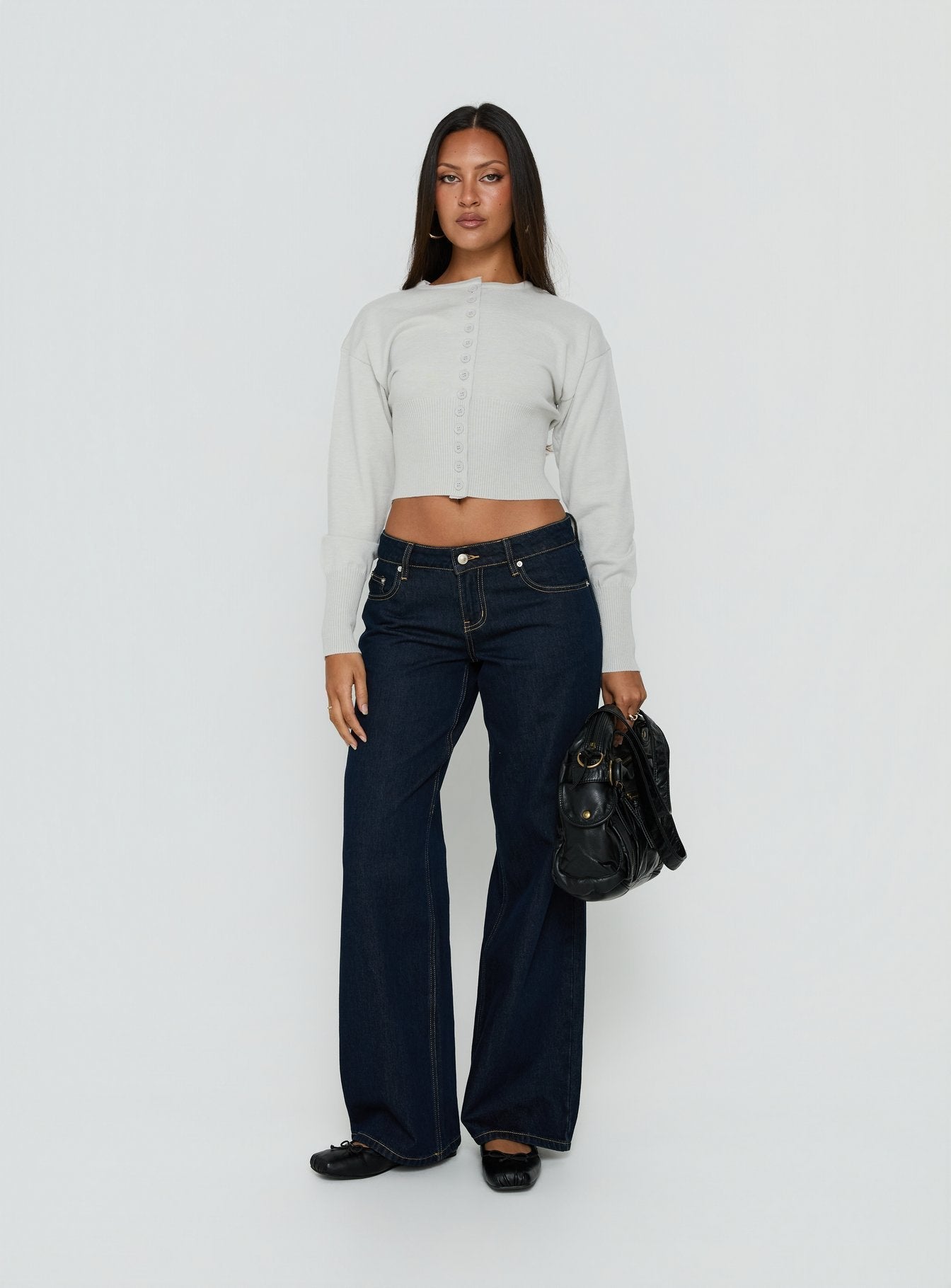 Emerina Cinched Button Down Cardigan Grey