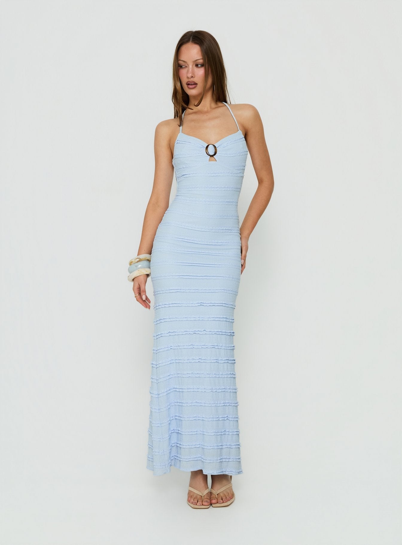 Liskaia Textured Halter Maxi Dress Blue