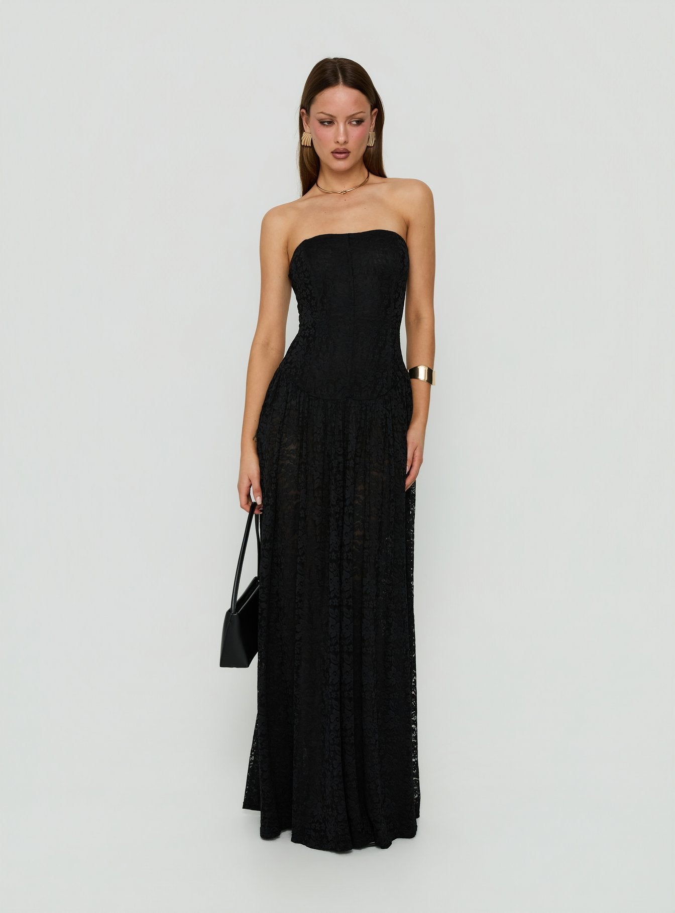 Diannah Lace Corset Strapless Maxi Dress Black