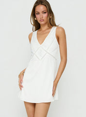 Holii Plunge Neck Embellished Mini Dress White