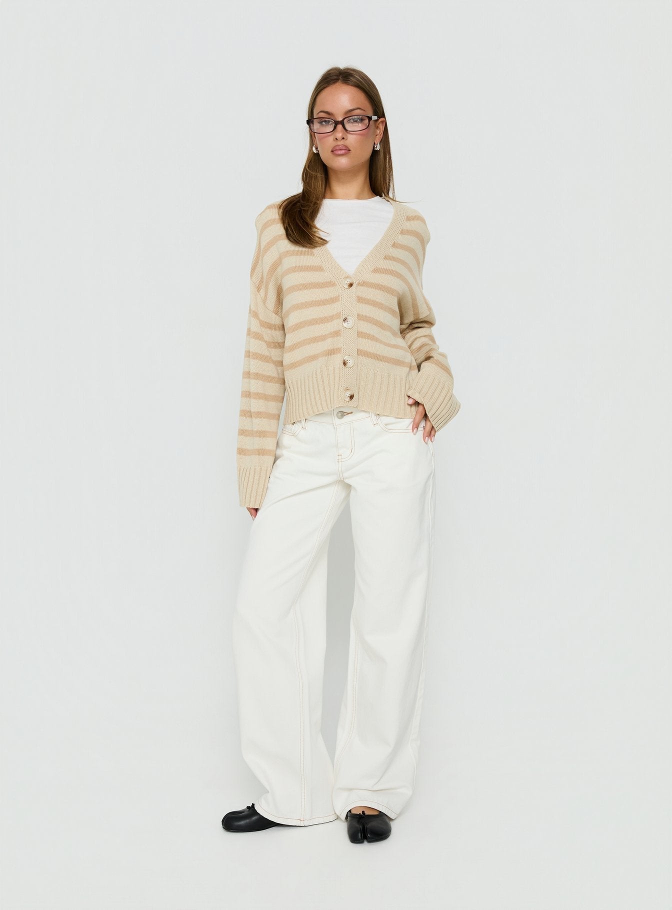 Karlson Striped Cardigan Beige Stripe