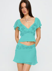 Pappilion Asymmetrical Mini Skirt Aqua