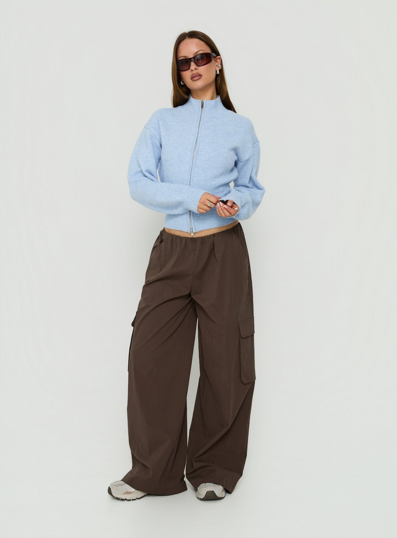 Agneta Zip Through Funnel Neck Sweater Blue