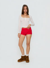 Sleepytea Pointelle Sleep Long Sleeve Top White / Red