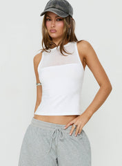 Sondra Boatneck Sheer Panel Tank Top White