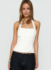 Hotshot Panelled Linen Blend Buckle Top White