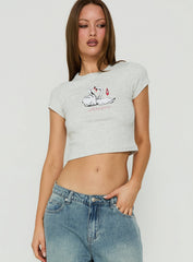 Swan Dance Graphic Baby Tee Grey Marle