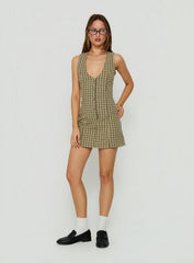 Sylvara Button Up Playsuit Green Check
