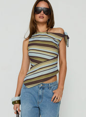 Ambrozia Asymmetrical Top Green Multi Stripe