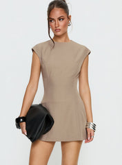 Kaelyra Tailored Cap Sleeve Romper Taupe