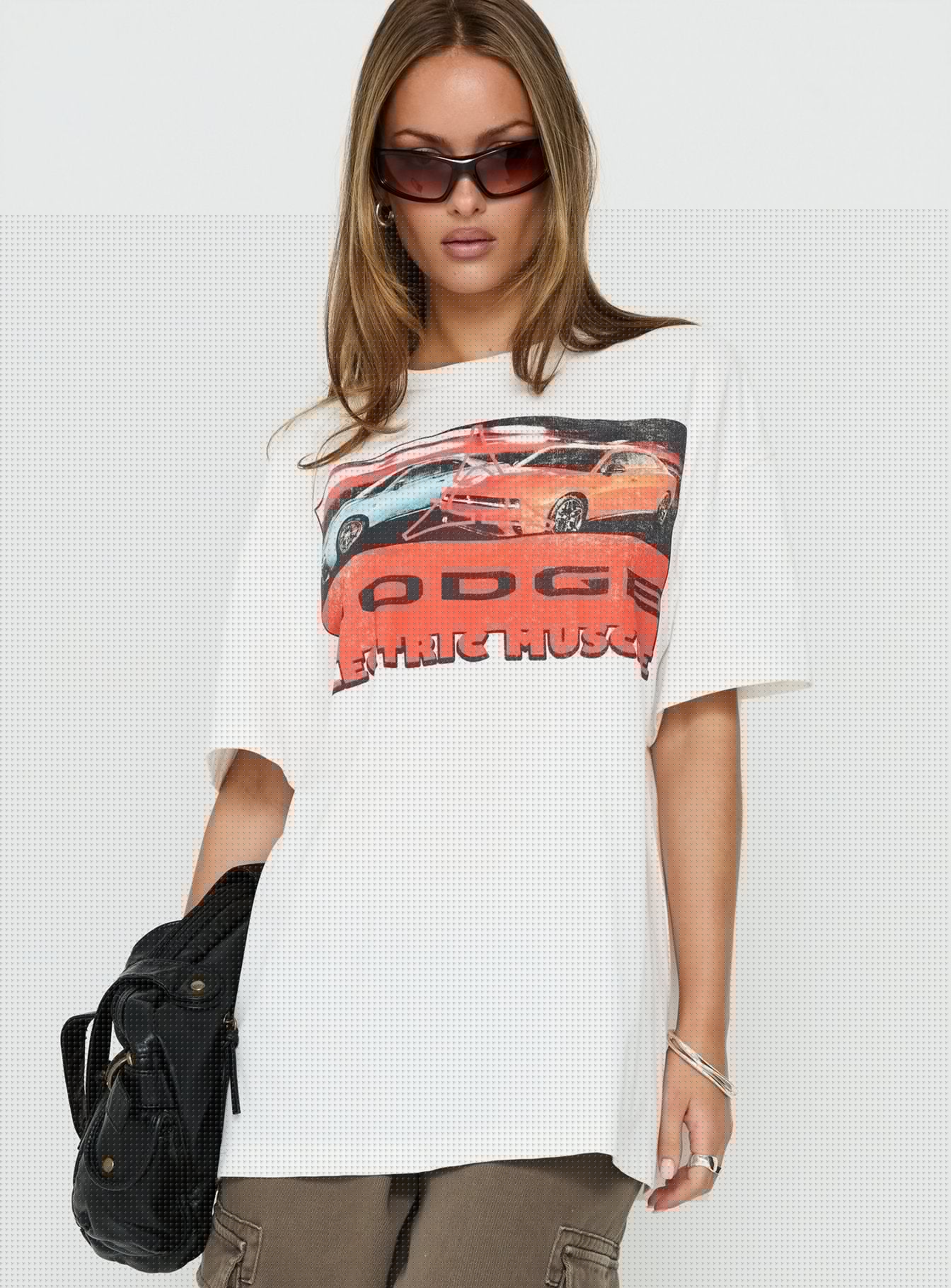 Dodge Electric Muscle Oversized Graphic Tee White