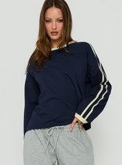 Settle Down Long Sleeve Contrast Top Navy / Yellow Stripe