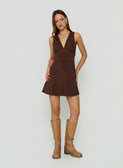 Splashy Lace Trim Mini Dress Chocolate
