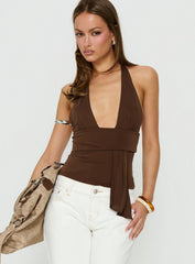 Lahna Waist Draping Halter Top Chocolate