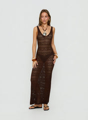 Ledena Knit V Neck Maxi Dress Chocolate