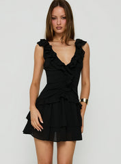 Fawnia Frill Ruched Mini Dress Black