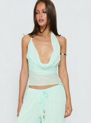 Distinction Halter Chiffon Top Aqua