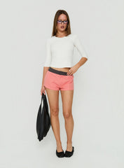Daphnee Contrast Waist Mini Shorts Coral / Brown