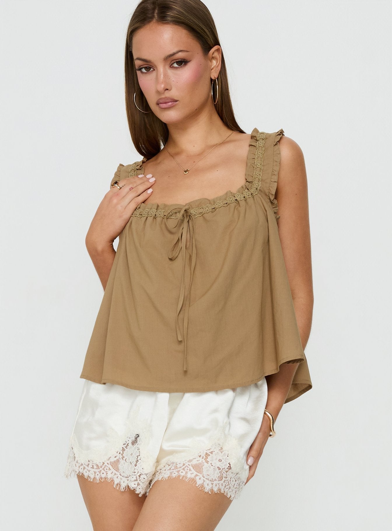 Swing Babydoll Top Beige