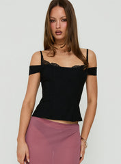 Anikka Off Shoulder Lace Detail Corset Top Black