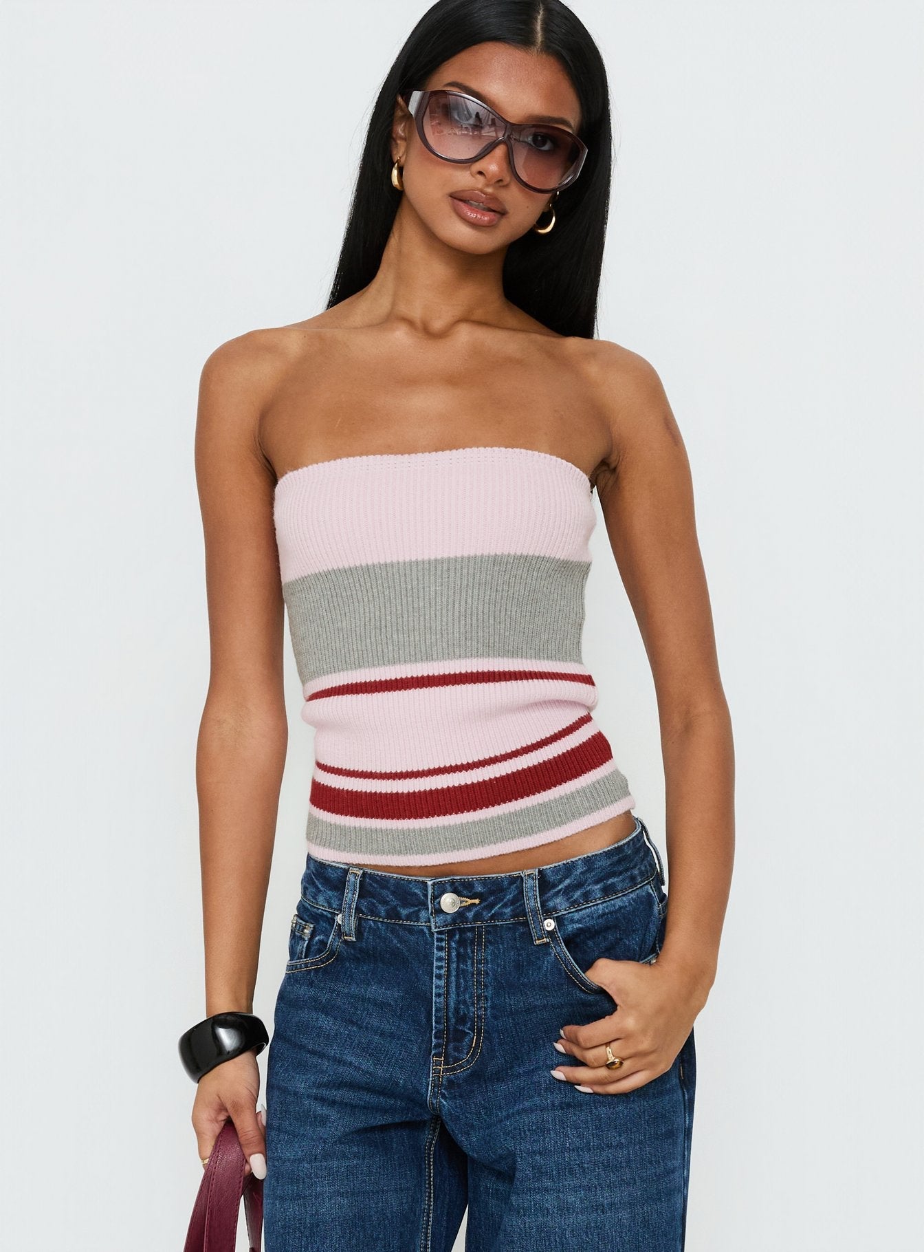 In The Mirror Strapless Top Pink Stripe