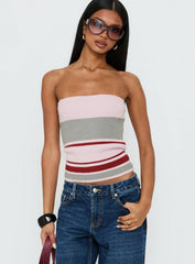 In The Mirror Strapless Top Pink Stripe