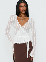 Melara Lace Long Sleeve Wrap Top White