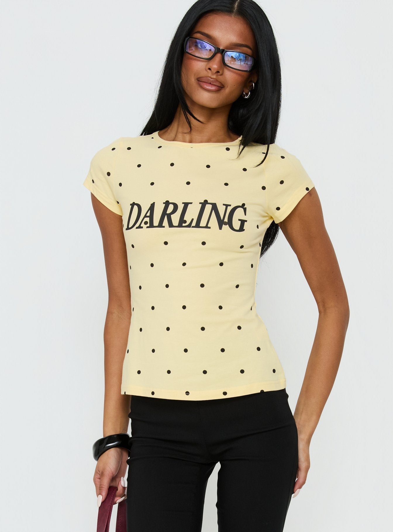 Darling Girl Graphic Top Yellow Polka Dot