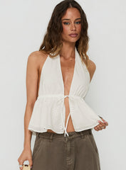Top Form Broderie Anglais Tie Front Halter Top White