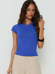 Daily Define High V Neck Short Sleeve Top Blue