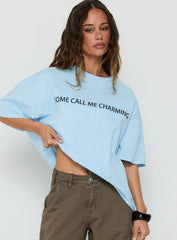 Some Call Me Charming Oversized Graphic Tee Light Blue
