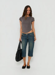 Ceilea Ultra Low Rise Denim Capri Pants Dirty Blue