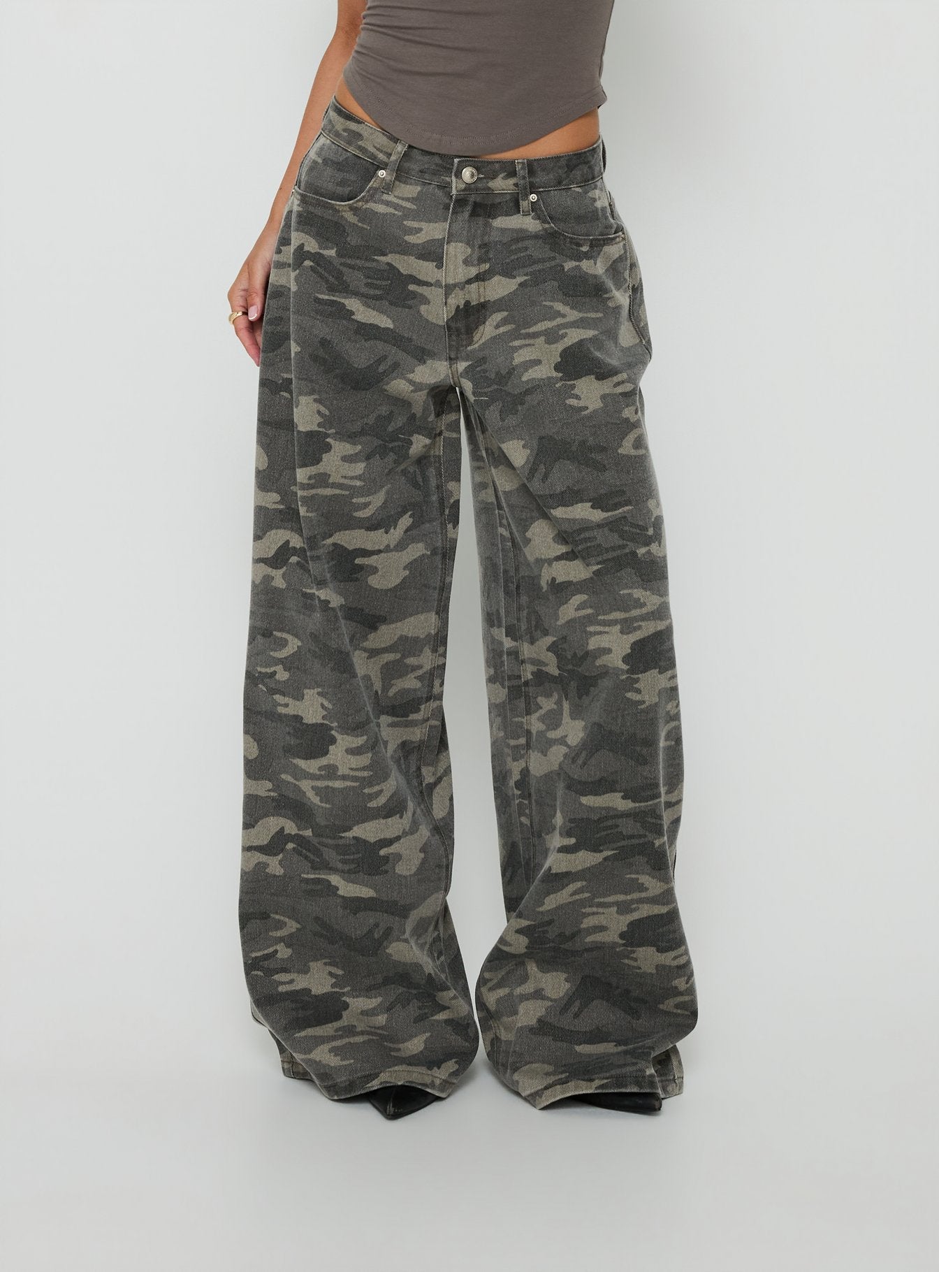 Naylor Mid Rise Wide Leg Jeans Camo