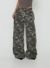 Naylor Mid Rise Wide Leg Jeans Camo