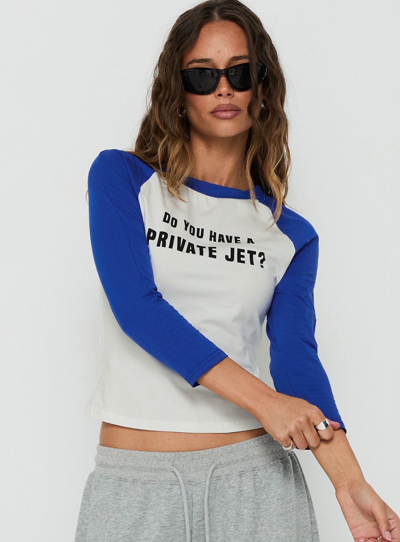 Jet Style Long Sleeve Graphic Raglan Top Blue / White