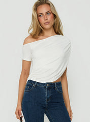 How About Now Drape Off Shoulder Top White