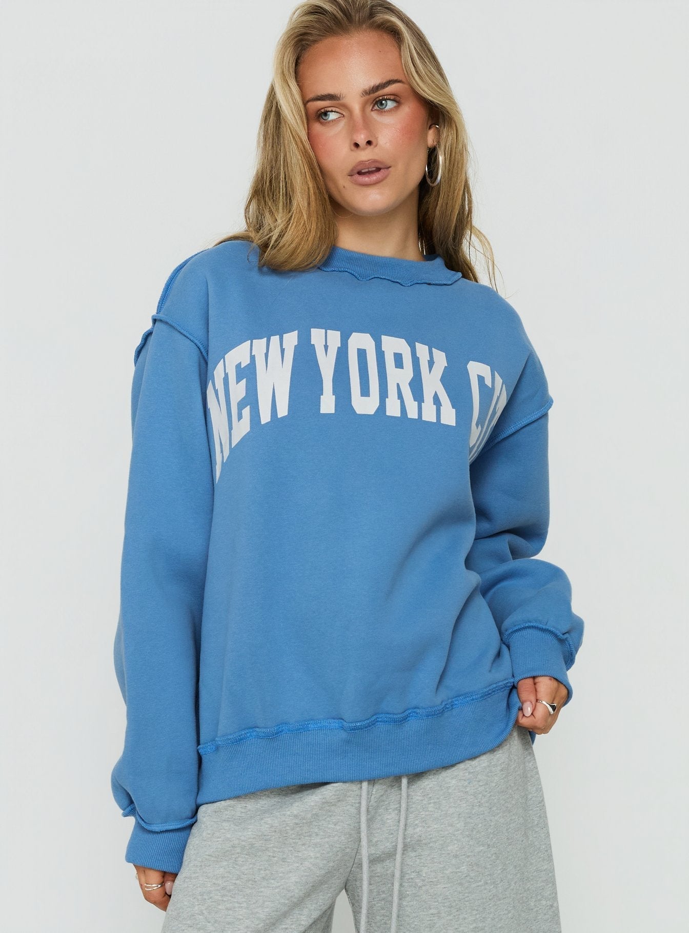When In New York City Oversized Jumper Blue