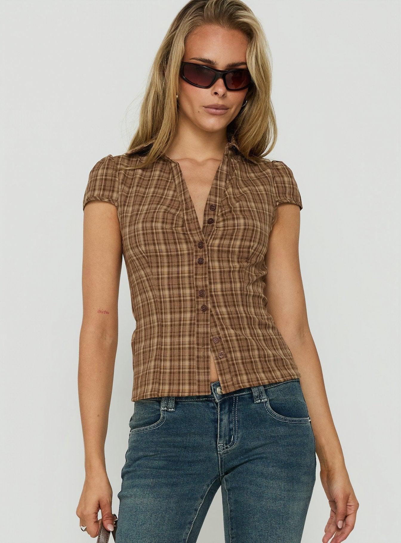 Arianwyn Short Sleeve Shirt Brown Check
