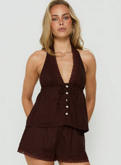 Cloud Crush Linen Halter Top Chocolate