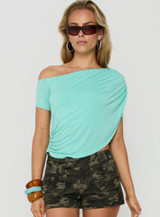 How About Now Drape Off Shoulder Top Turquoise