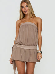 We Belong Together Strapless Blouson Mini Dress Mushroom