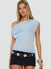 Orya Sheer Drape Off Shoulder Top Blue