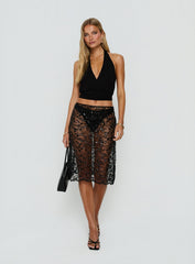Fast Life Sheer Sequin Lace Midi Skirt Black
