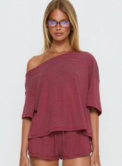 Sugar Surge Off Shoulder Sleep Top Cherry Stripe