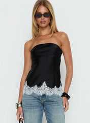 Fiorelle Strapless Lace Trim Satin Top Black / White