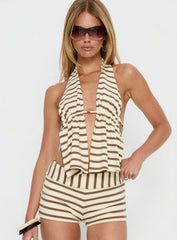 Persimmon Split Halter Backless Top Brown