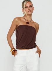 Taleisa Gathered Drape Strapless Top Brown