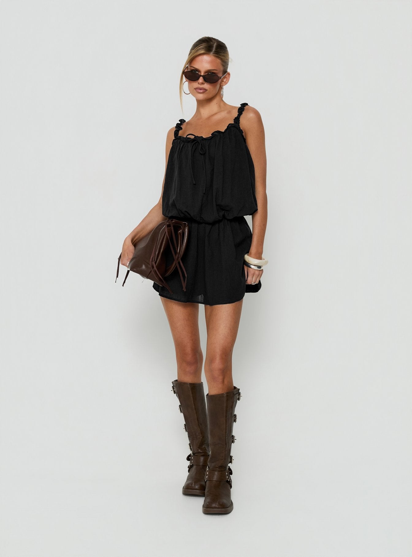 Real Charm Tiered Babydoll Mini Dress Black